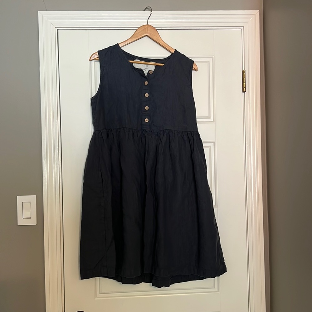 Not Perfect Linen MAMA midi dress in dark-grey-blue